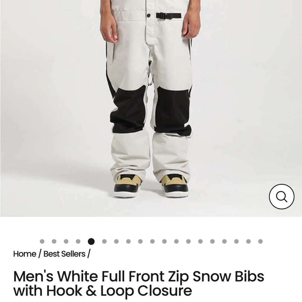 Men's White and Black Snow Bibs